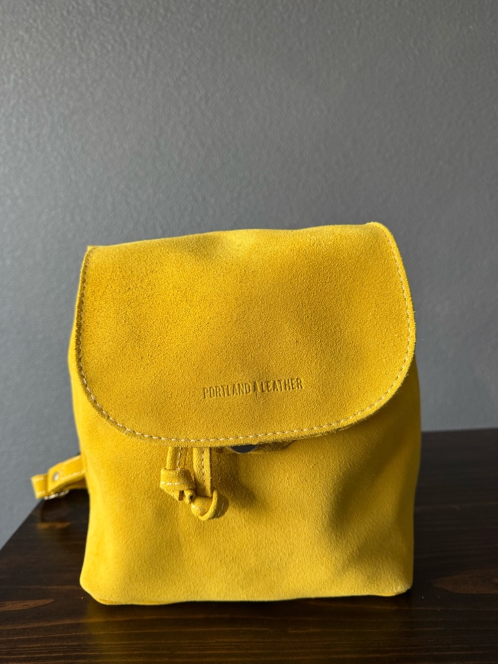NEW Portland Leather Bucket Backpack in Hello Yellow Suede - Picture 8 of 9
